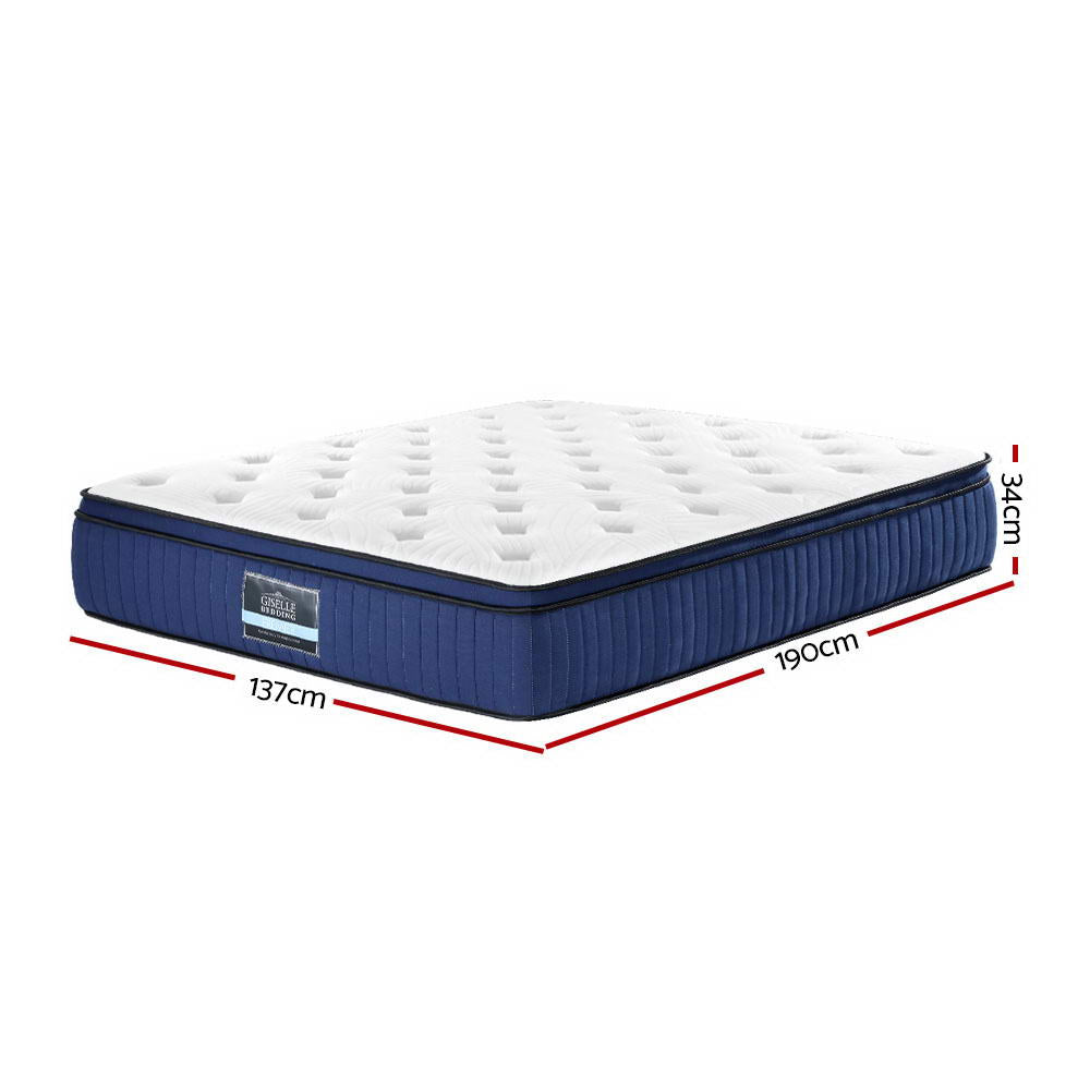 Giselle Bedding Double Size Mattress 7 Zone Euro Top Pocket Spring Cool Gel Memory Foam 34cm