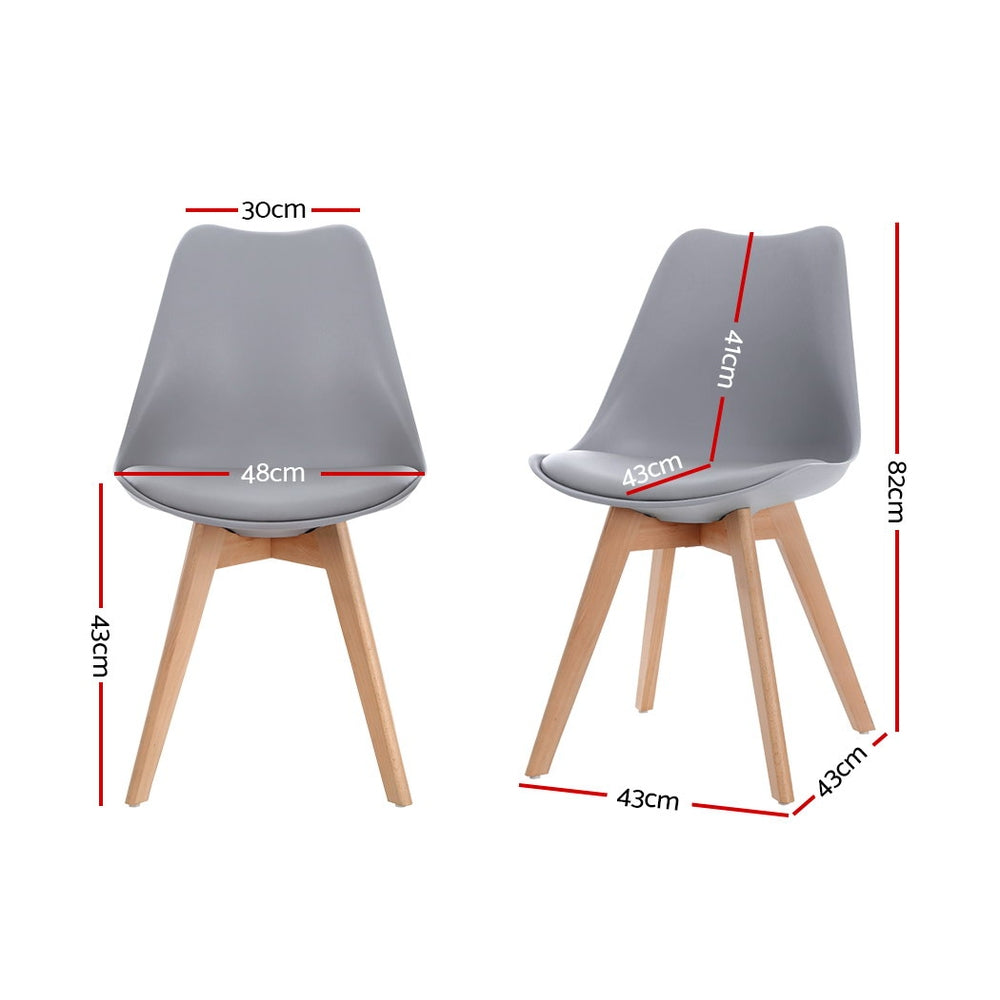 Artiss 4x Retro Replica Eames Dining DSW Chairs PU Leather Padded Kitchen Cafe Beech Wood Legs Grey