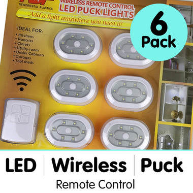 Wireless LED Puck Light with Remote Control LED (6 Pack)