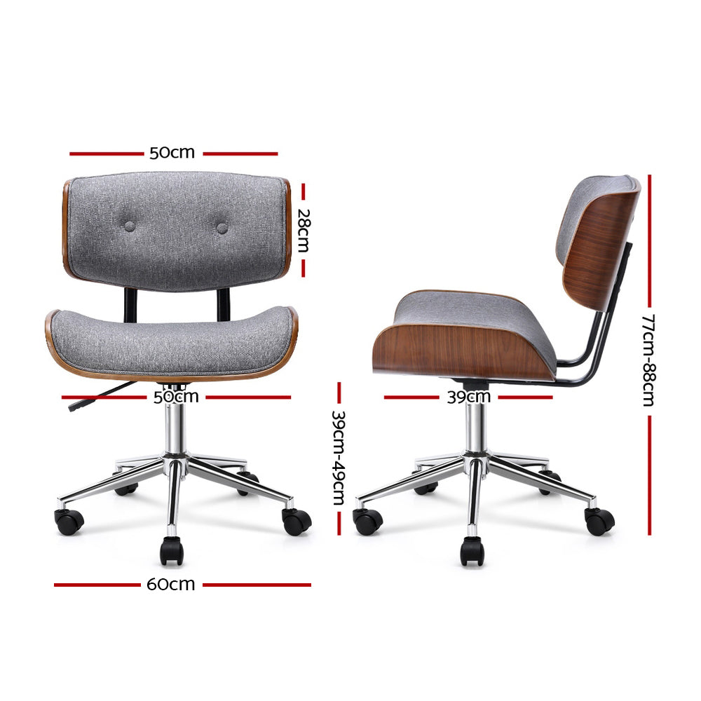 Artiss Executive Wooden Office Chair Fabric Computer Chairs Bentwood Seat Grey