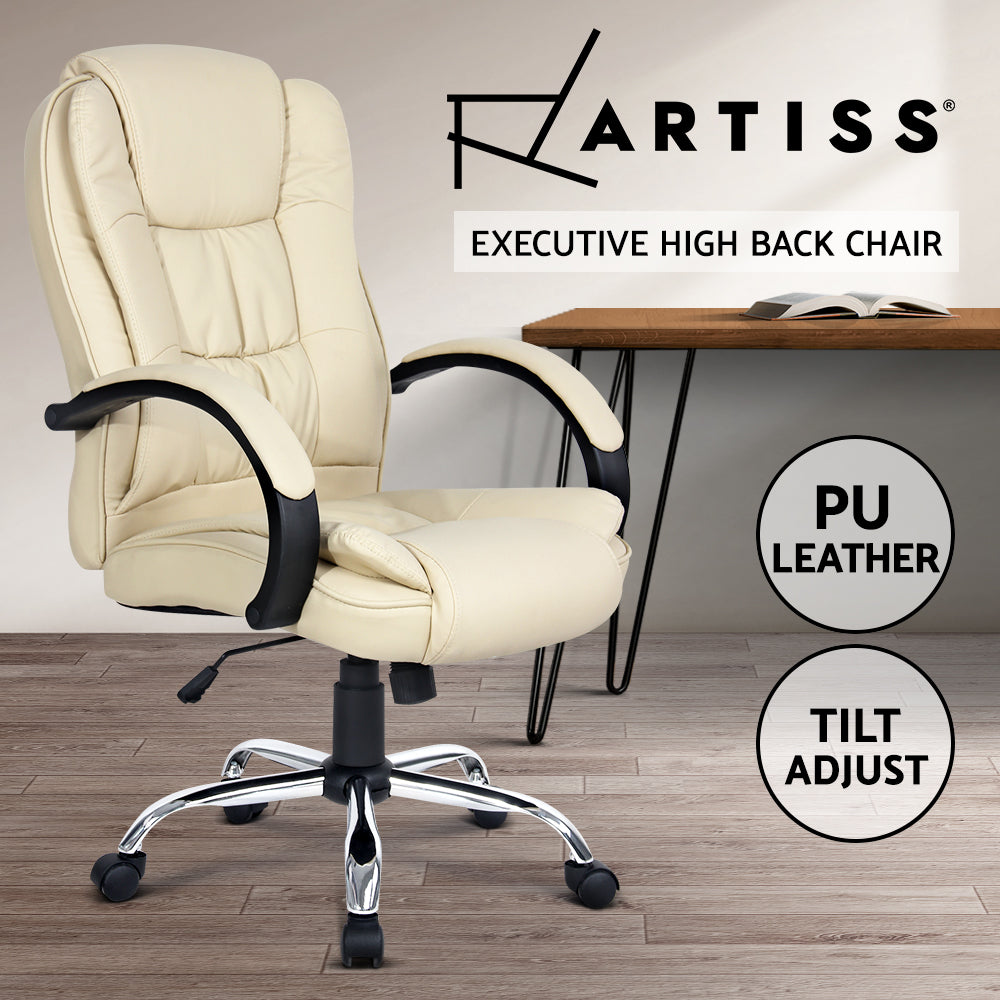 Executive PU Leather Office Desk Computer Chair - Beige