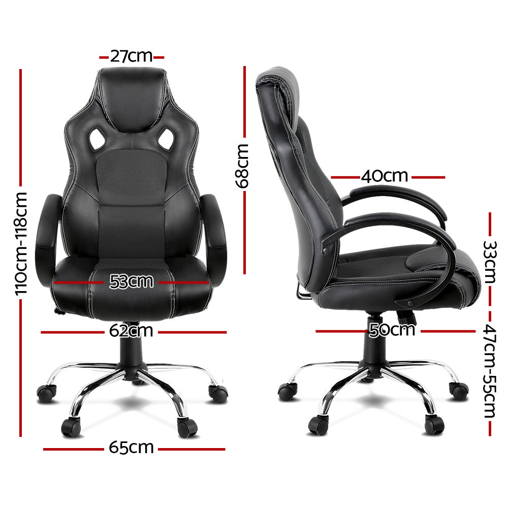 Racing Style PU Leather Office Desk Chair - Black