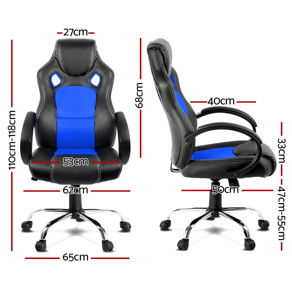 Racing Style PU Leather Office Desk Chair - Blue