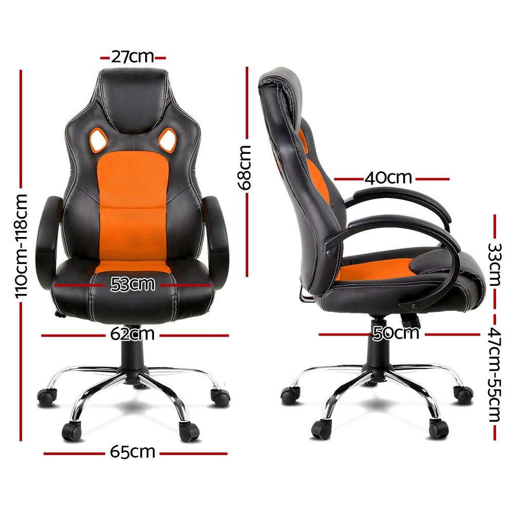 Racing Style PU Leather Office Desk Chair - Orange