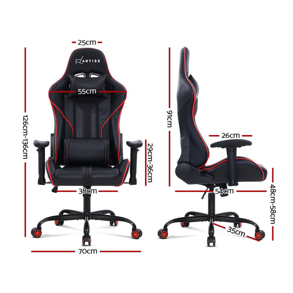 Artiss Gaming Office Chair Computer Chairs Leather Seat Racing Racer Recliner Meeting Chair Black Red