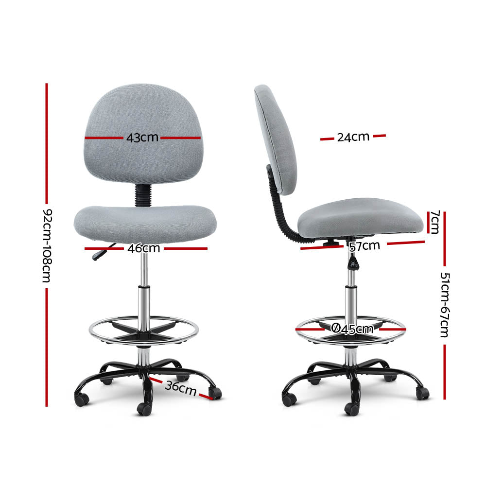 Artiss Office Chair Veer Drafting Stool Fabric Chairs Grey