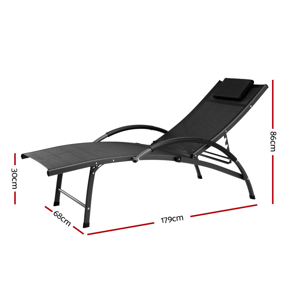 Gardeon Outdoor Sun Lounge Beach Chair Folding Recliner Garden Patio Furniture Black