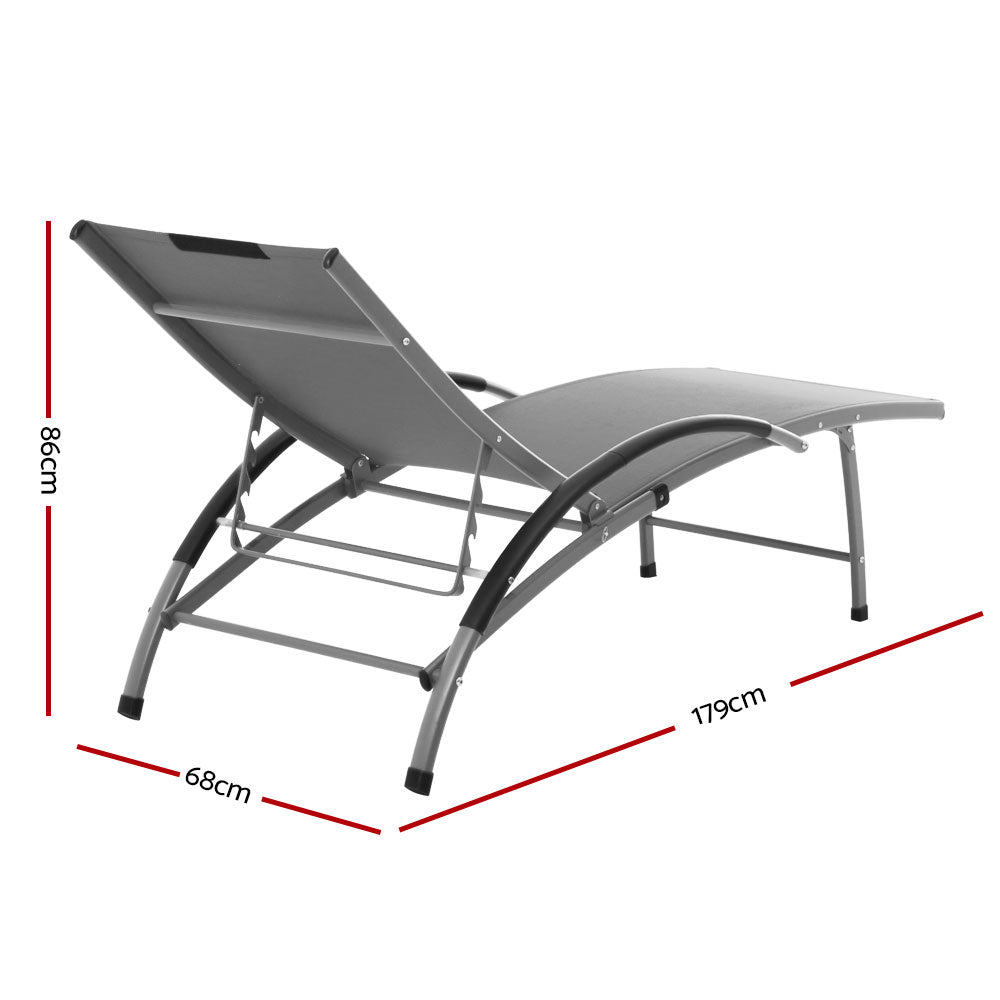 Gardeon Outdoor Sun Lounge Beach Chair Folding Recliner Garden Patio Furniture Grey