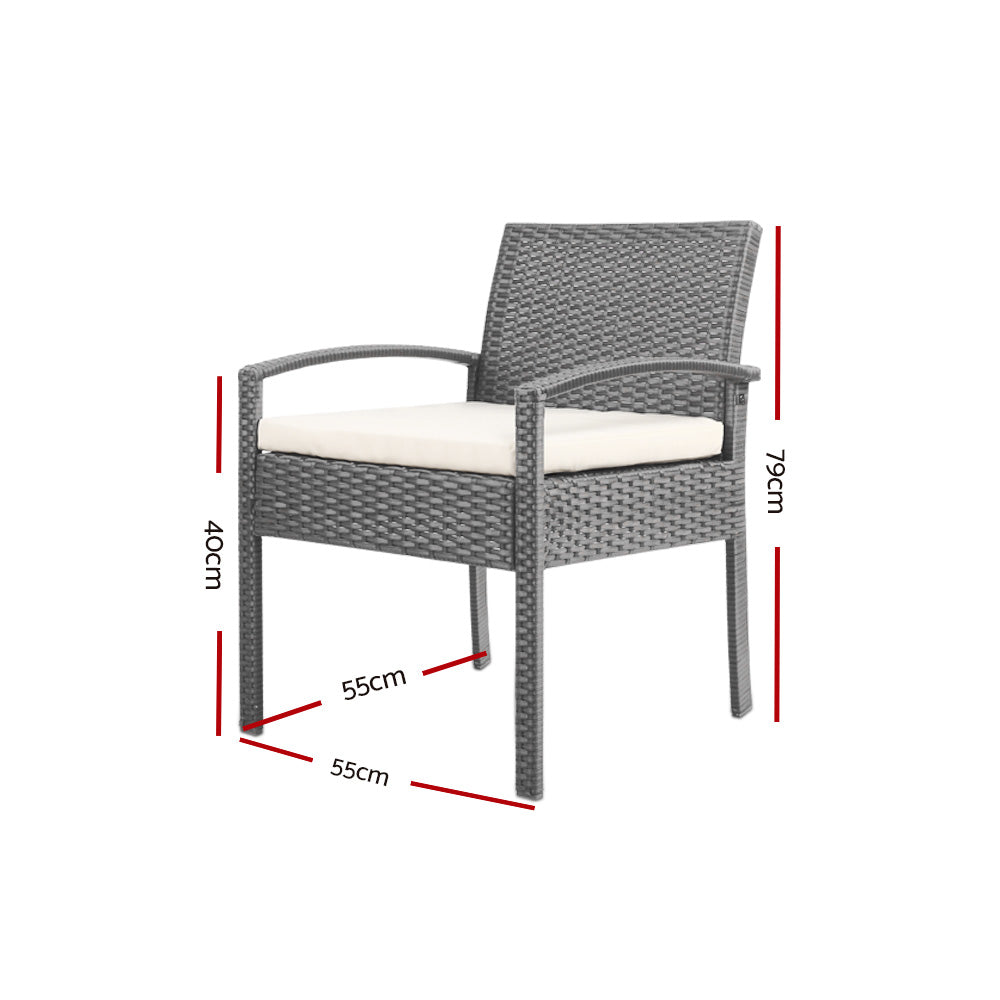 Gardeon Outdoor Furniture Bistro Wicker Chair Grey