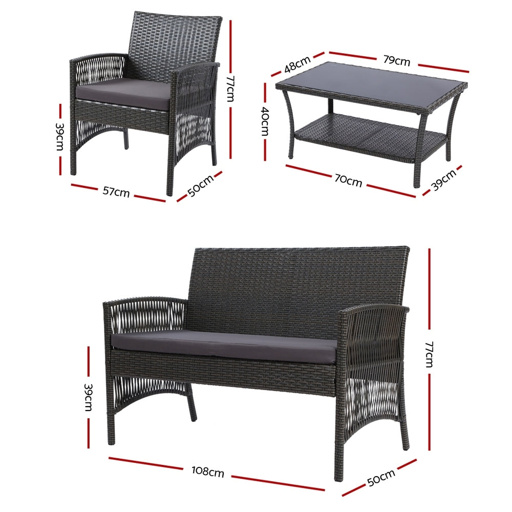 Gardeon Outdoor Furniture Rattan Set Wicker Cushion 4pc Dark Grey