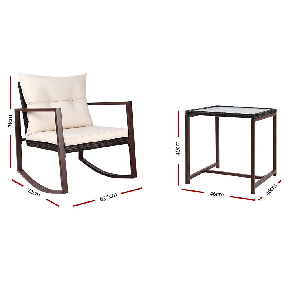 Gardeon Outdoor Chair Rocking Set - Brown