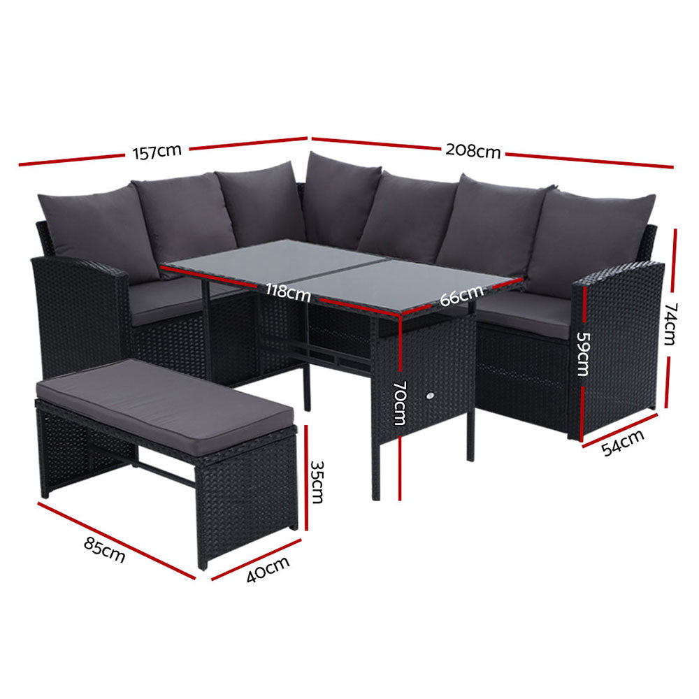 Gardeon Outdoor Furniture Sofa Set Dining Setting Wicker 8 Seater Black