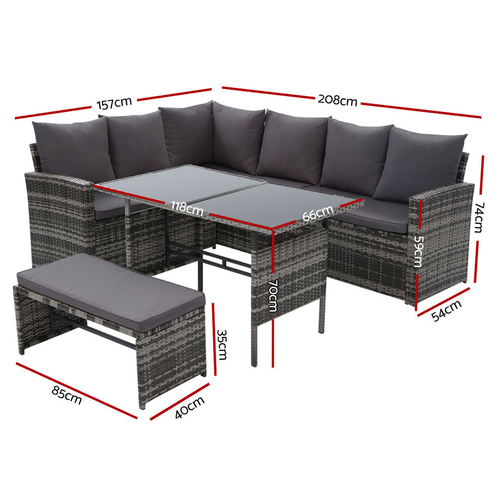 Gardeon Outdoor Furniture Sofa Set Dining Setting Wicker 8 Seater Mixed Grey