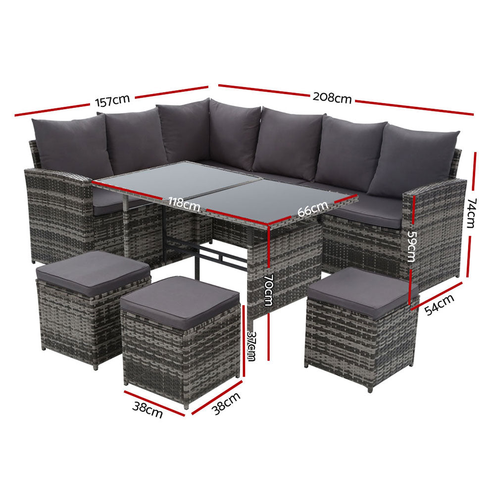 Gardeon Outdoor Furniture Sofa Set Dining Setting Wicker 9 Seater Mixed Grey
