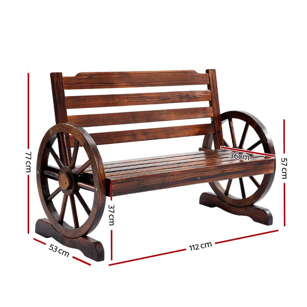 Gardeon Wooden Wagon Wheel Bench - Brown