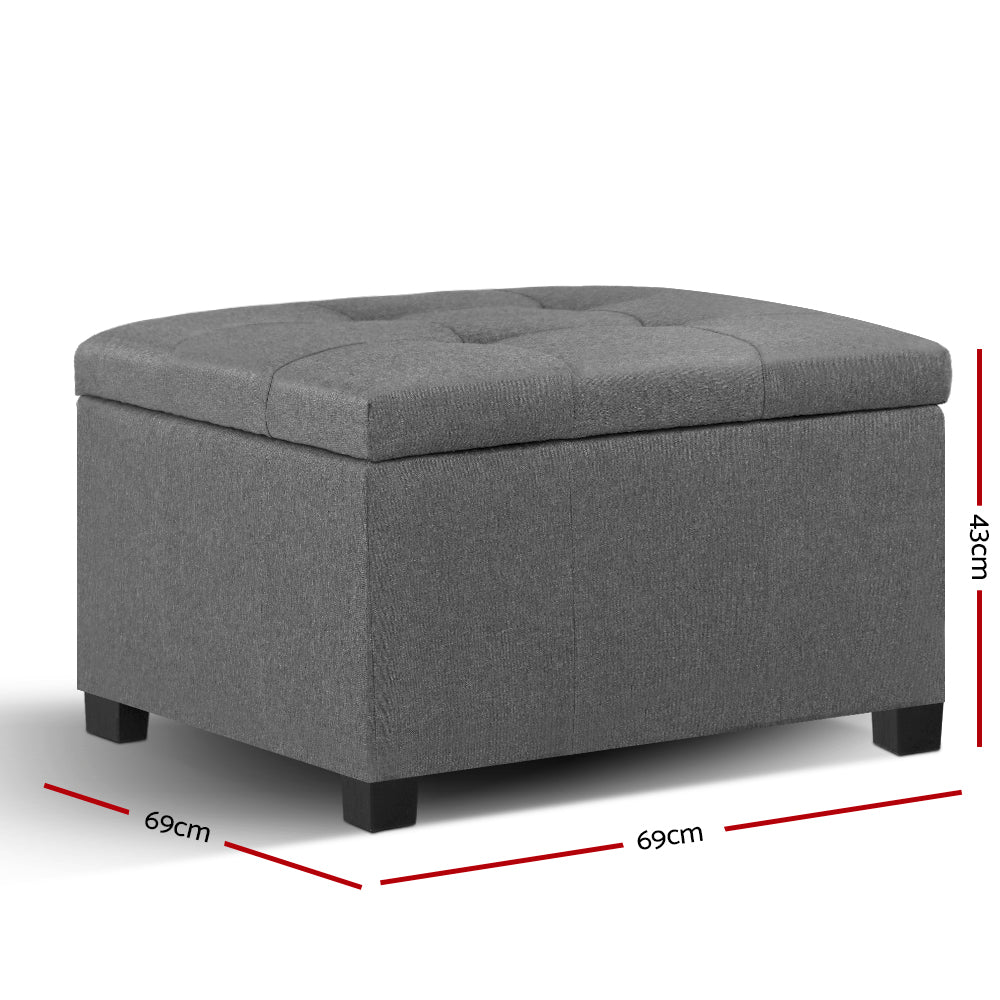 Artiss Storage Ottoman Blanket Box Fabric Foot Stool Rest Chest Couch Bench Toy Grey