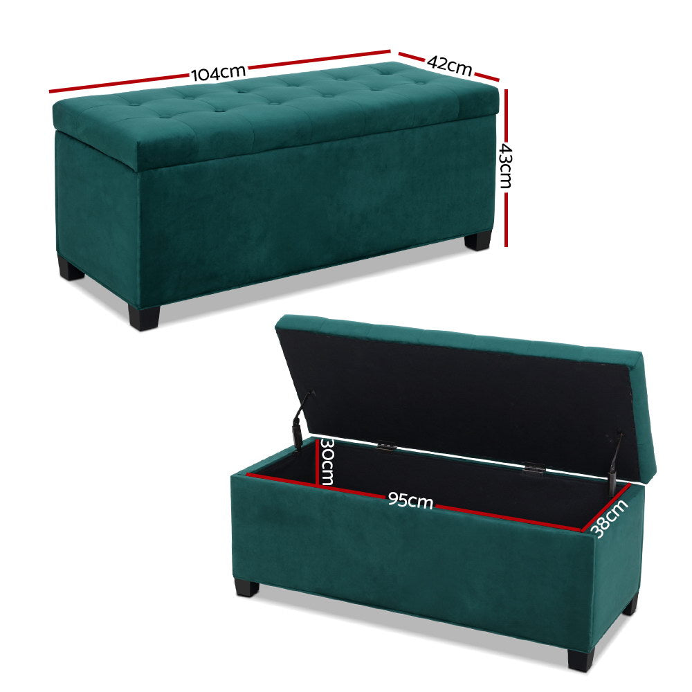 Artiss Storage Ottoman Blanket Box Velvet Foot Stool Rest Chest Couch Toy Green