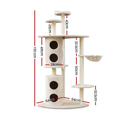 i.Pet Cat Tree Trees Scratching Post Scratcher Tower Condo House Furniture Wood Beige