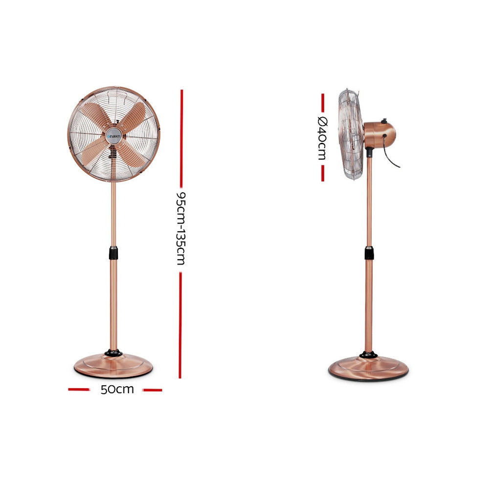 Devanti Metal Pedestal Fan Vintage Portable Fans Oscillating Tilt Chrome 3 Speed Copper