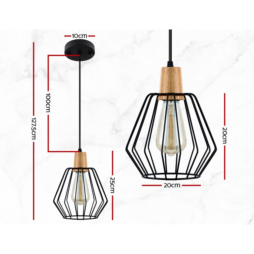 Artiss 2x Pendant Light Wood and Metal Black