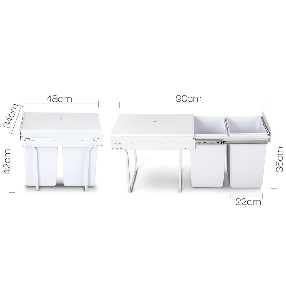Set of 2 20L Twin Pull Out Bins - White