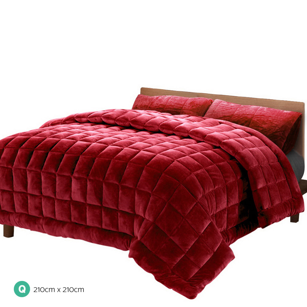 Giselle Bedding Faux Mink Quilt Comforter Throw Blanket Winter Burgundy Queen