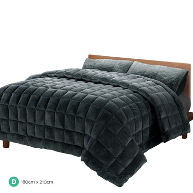 Giselle Bedding Faux Mink Quilt Plush Throw Blanket Comforter Duvet Cover Charcoal Double