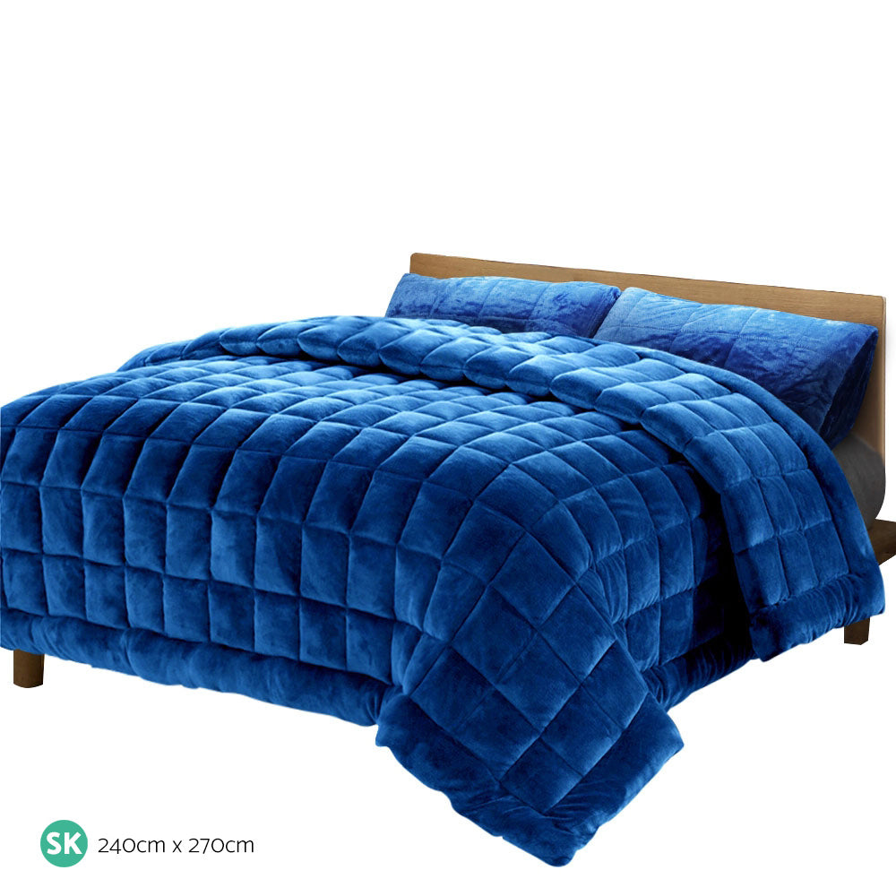Giselle Bedding Faux Mink Quilt Duvet Comforter Fleece Throw Blanket Navy Super King