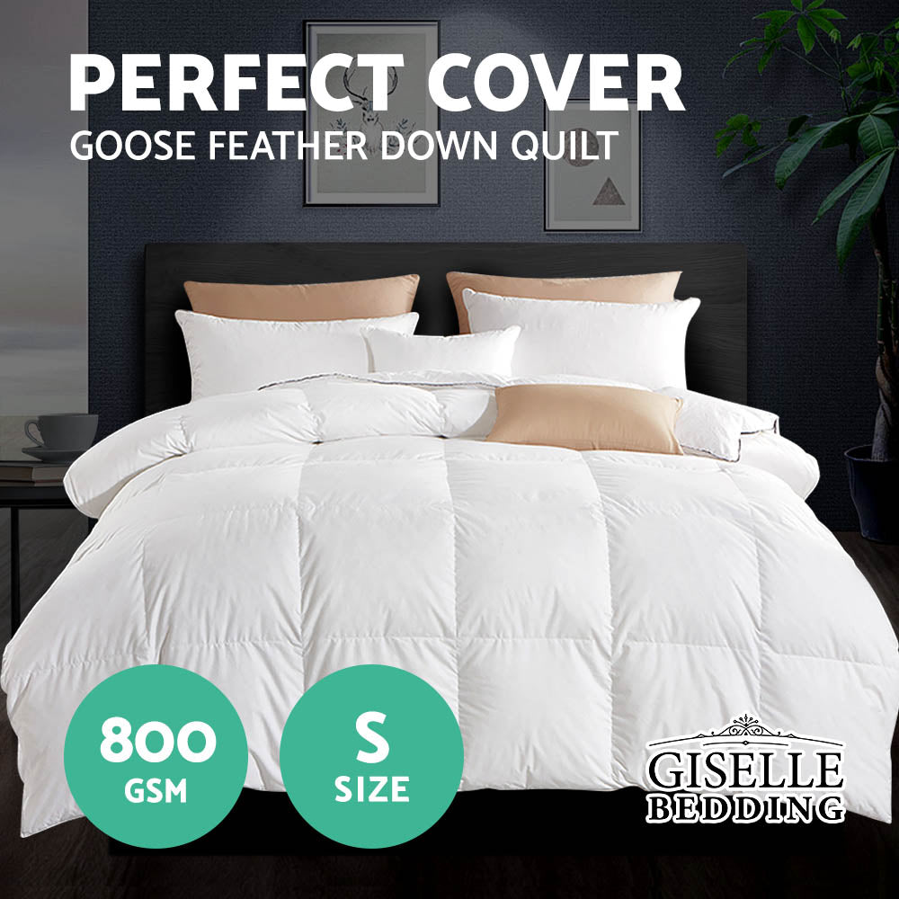 Giselle Bedding Goose Down Feather Quilt Cover Duvet 800GSM Winter Doona White Single