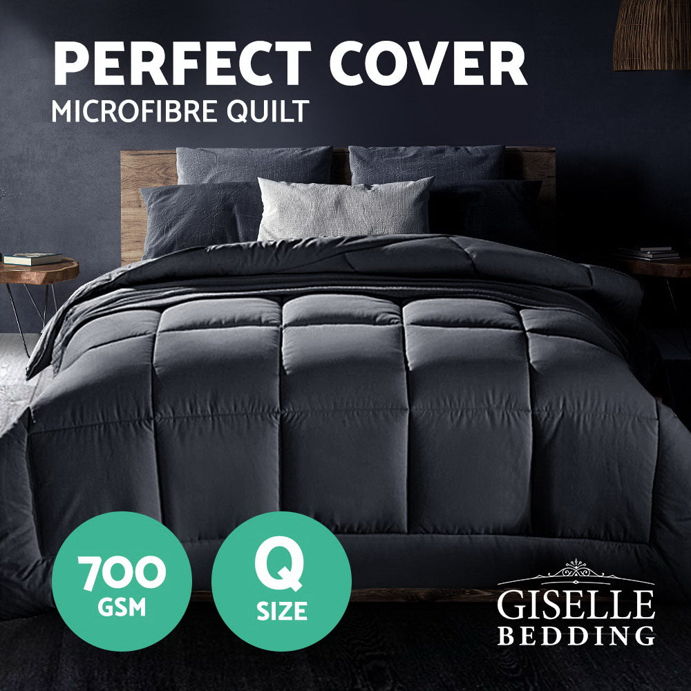 Giselle Bedding 700GSM Microfiber Microfibre Quilt Cover Doona Comforter Winter Queen Charcoal