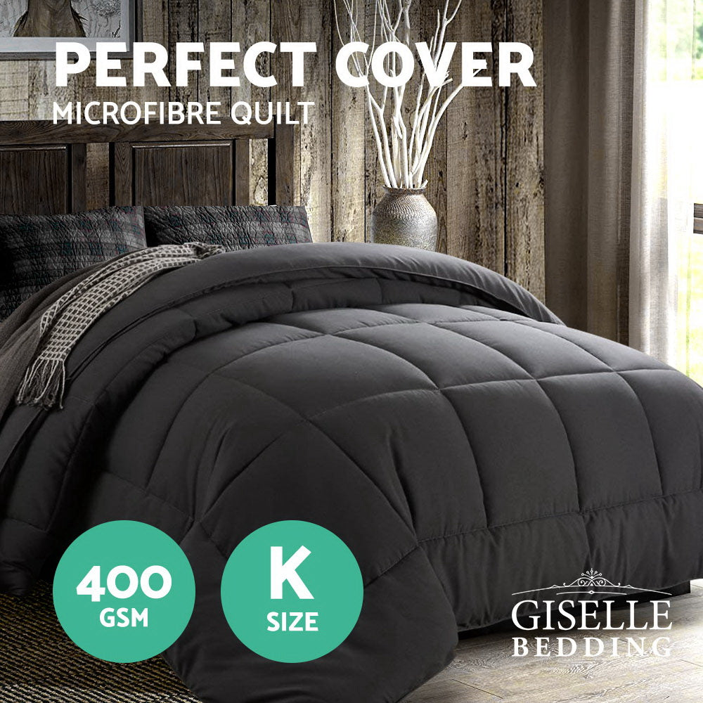 Giselle Bedding 400GSM Microfiber Microfibre Quilt Duvet Cover Doona Down Altern Comforter King Charcoal
