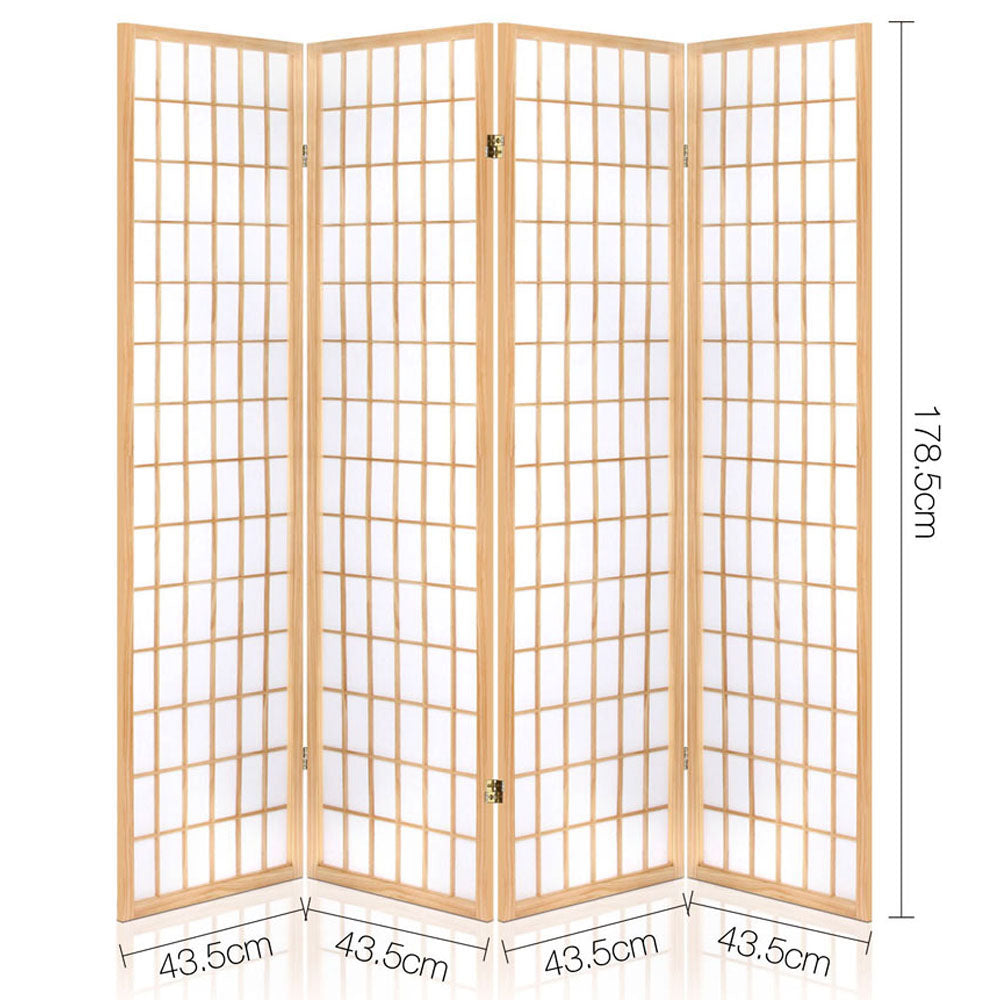 Artiss 4 Panel Wooden Room Divider - Natural