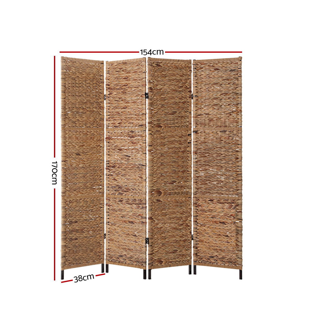 Artiss 4 Panel Room Divider Privacy Screen Water Hyacinth Patition Metal Stand Natural