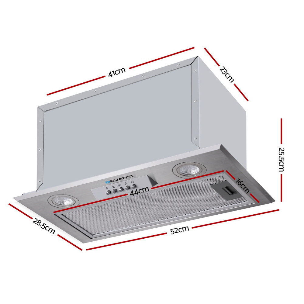 Devanti Range Hood Rangehood Undermount Built In Stainless Steel Canopy 52cm 520mm