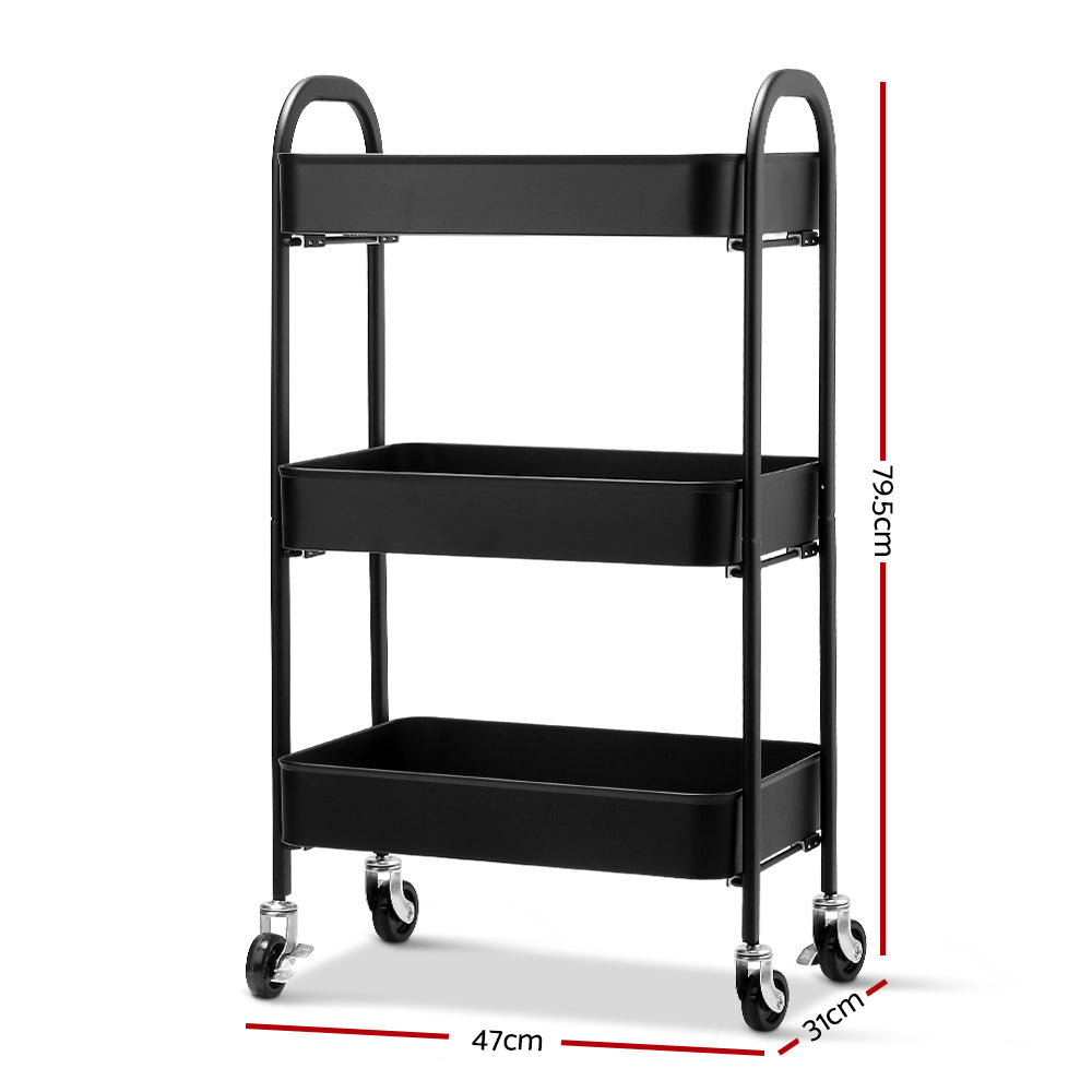 Artiss 3 Tier Kitchen Storage Cart Portable Rolling Rack Shelf Wheel Office Tool