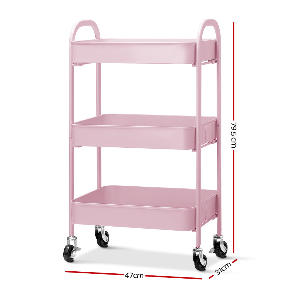 Artiss 3 Tier Kitchen Trolley Storage Cart Portable Rolling Rack Shelf Organiser