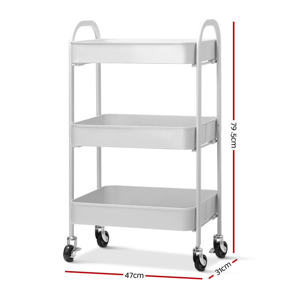 Artiss 3 Tier Kitchen Storage Cart Portable Rolling Rack Shelf Office Utility WH