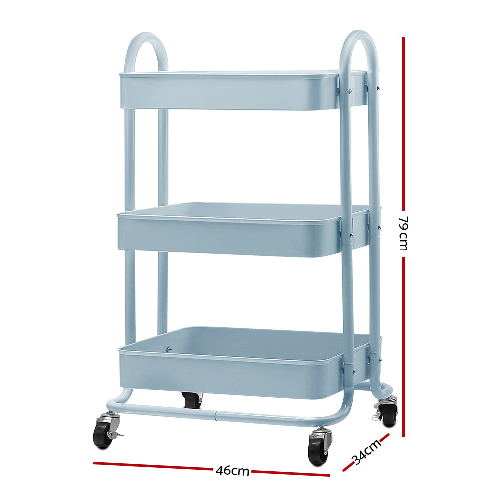 Artiss 3 Tier Kitchen Trolley Cart Utility Rolling Storage Shelf Rack Portable
