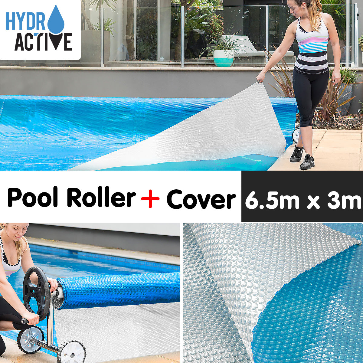 400micron Swimming Pool Roller Cover Combo - Silver/Blue - 6.5m x 3m