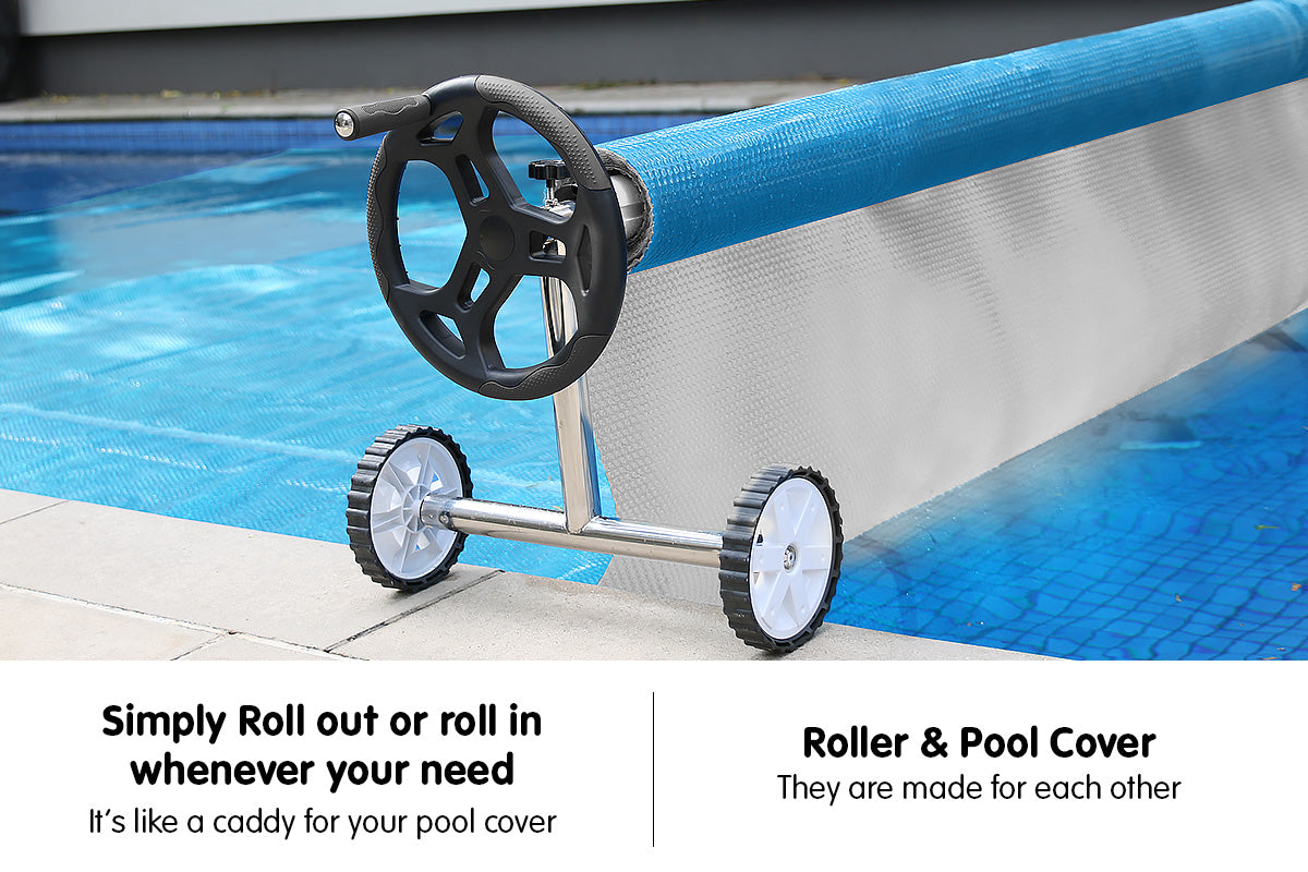 Swimming Pool Roller Cover Combo 400micron - Silver/Blue - 8m x 4.2m