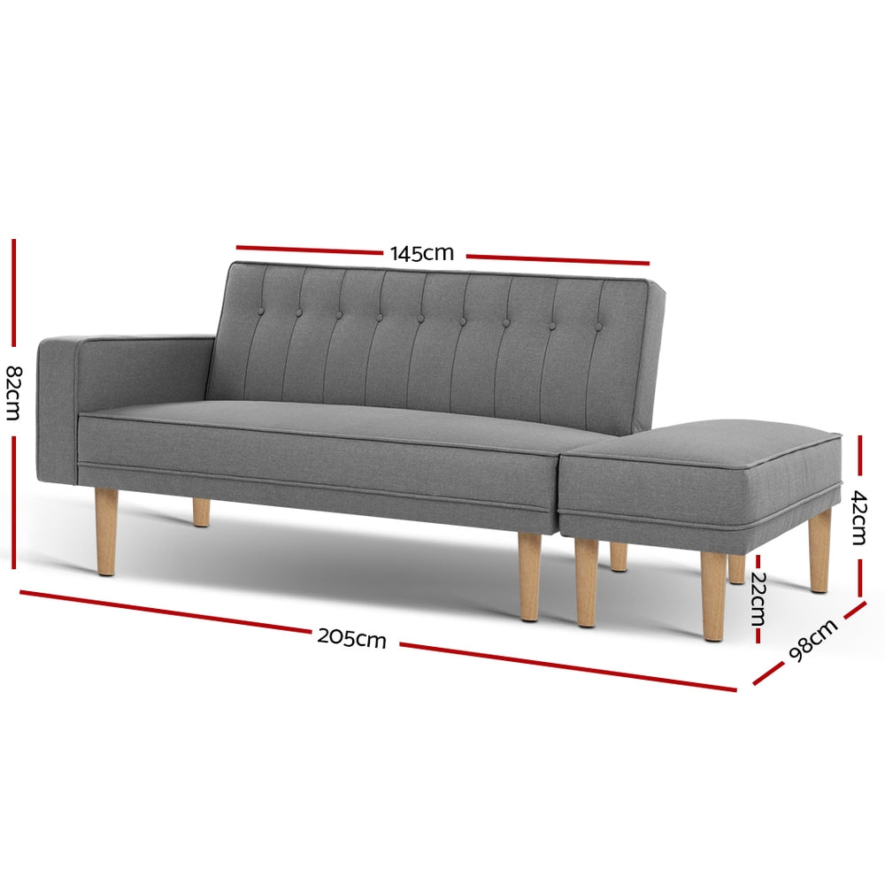 Artiss 3 Seater Sofa Bed Ottoman Recliner Lounge Scandinavian Grey