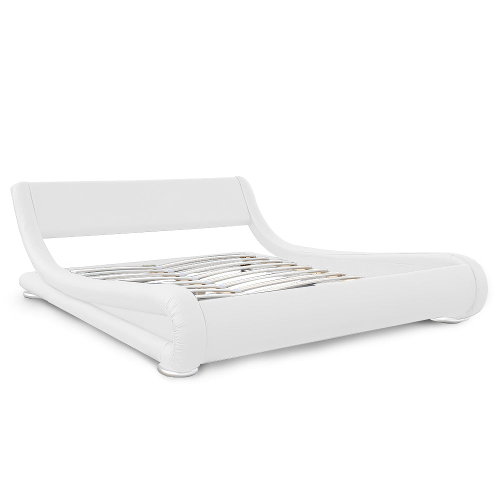 Queen Faux Leather Curved Bed Frame - White