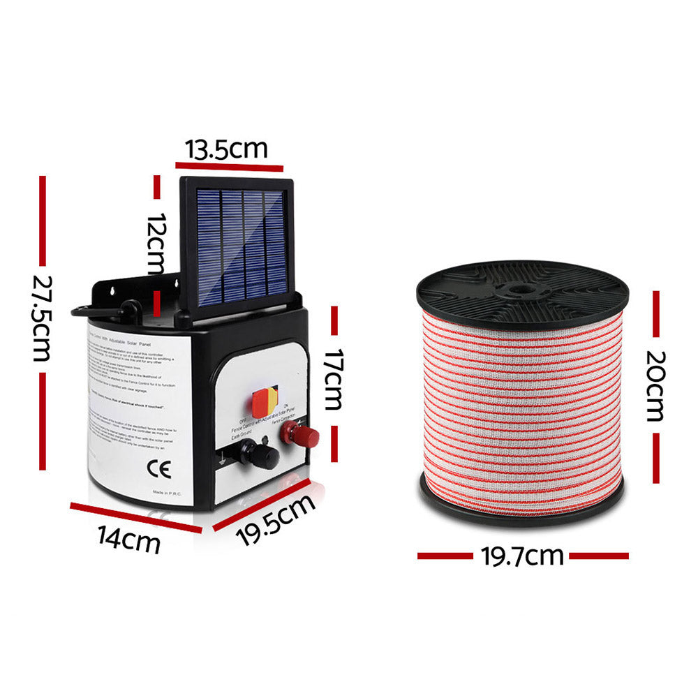 Giantz 8km 0.3J Solar Electric Fence Energiser Energizer Charger with 400M Tape