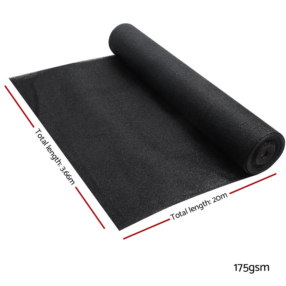 Instahut 70% UV Sun Shade Cloth Shadecloth Sail Roll Mesh Garden Outdoor 3.66x20m Black