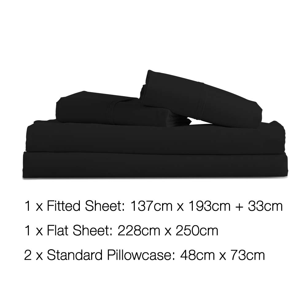 Giselle Bedding Double Size 4 Piece Micro Fibre Sheet Set - Black