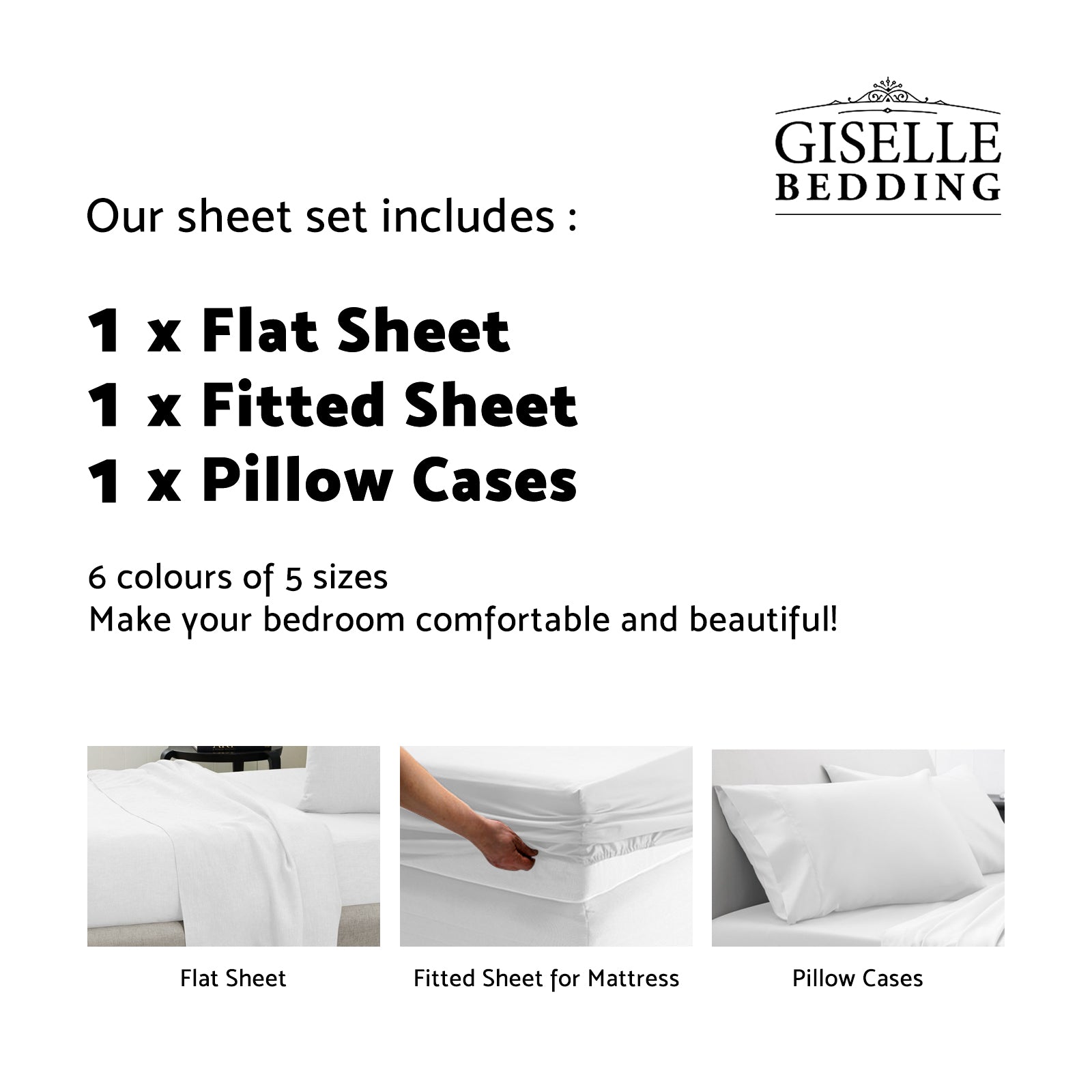 Giselle Bedding Queen Charcoal 4pcs Bed Sheet Set Pillowcase Flat Sheet