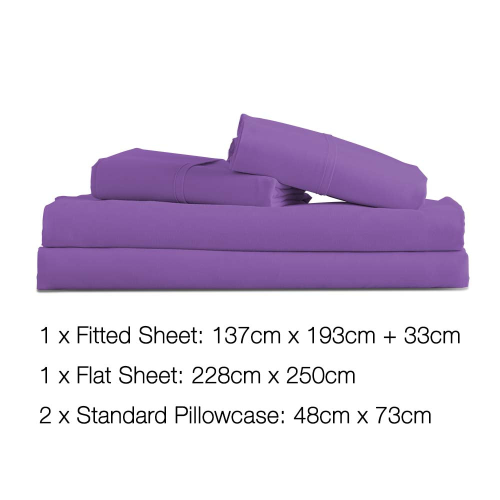 Giselle Bedding Double Size 4 Piece Micro Fibre Sheet Set - Purple