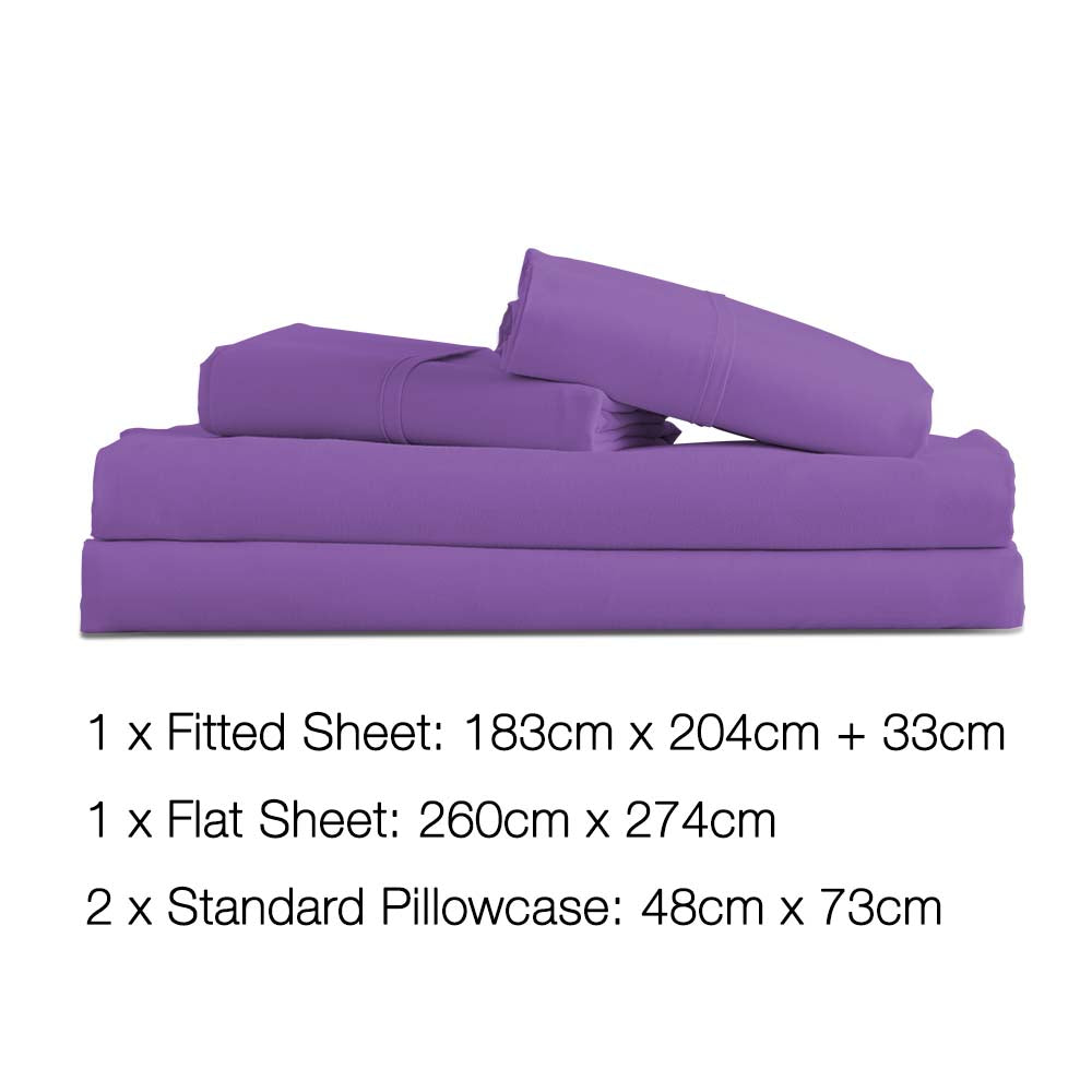 Giselle Bedding King Size 4 Piece Micro Fibre Sheet Set - Purple