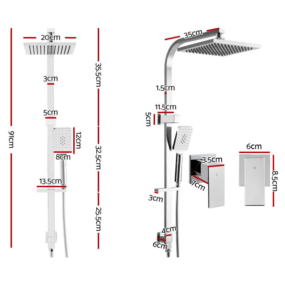 WELS 8" Rain Shower Head Set Square Dual Heads Taps Hand Held High Pressure DIY