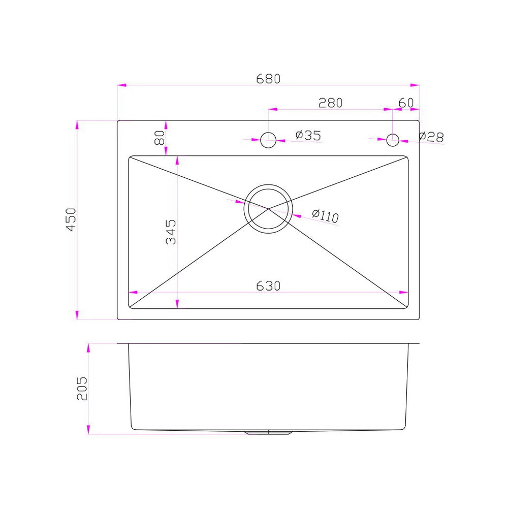 Cefito Stainless Steel Kitchen Sink 680x450MM SIngle Bowl Sinks Laundry Strainer